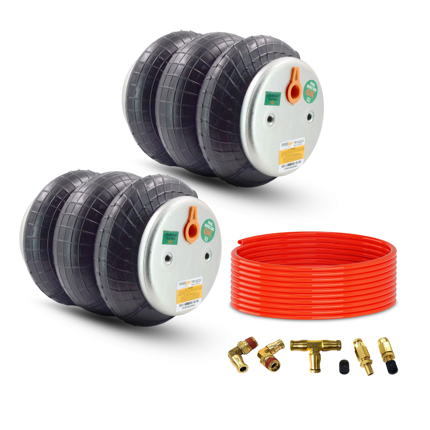2 Pack Universal Air Spring Replacement Triple Bellow w/Tubing Standard 2600 lbs