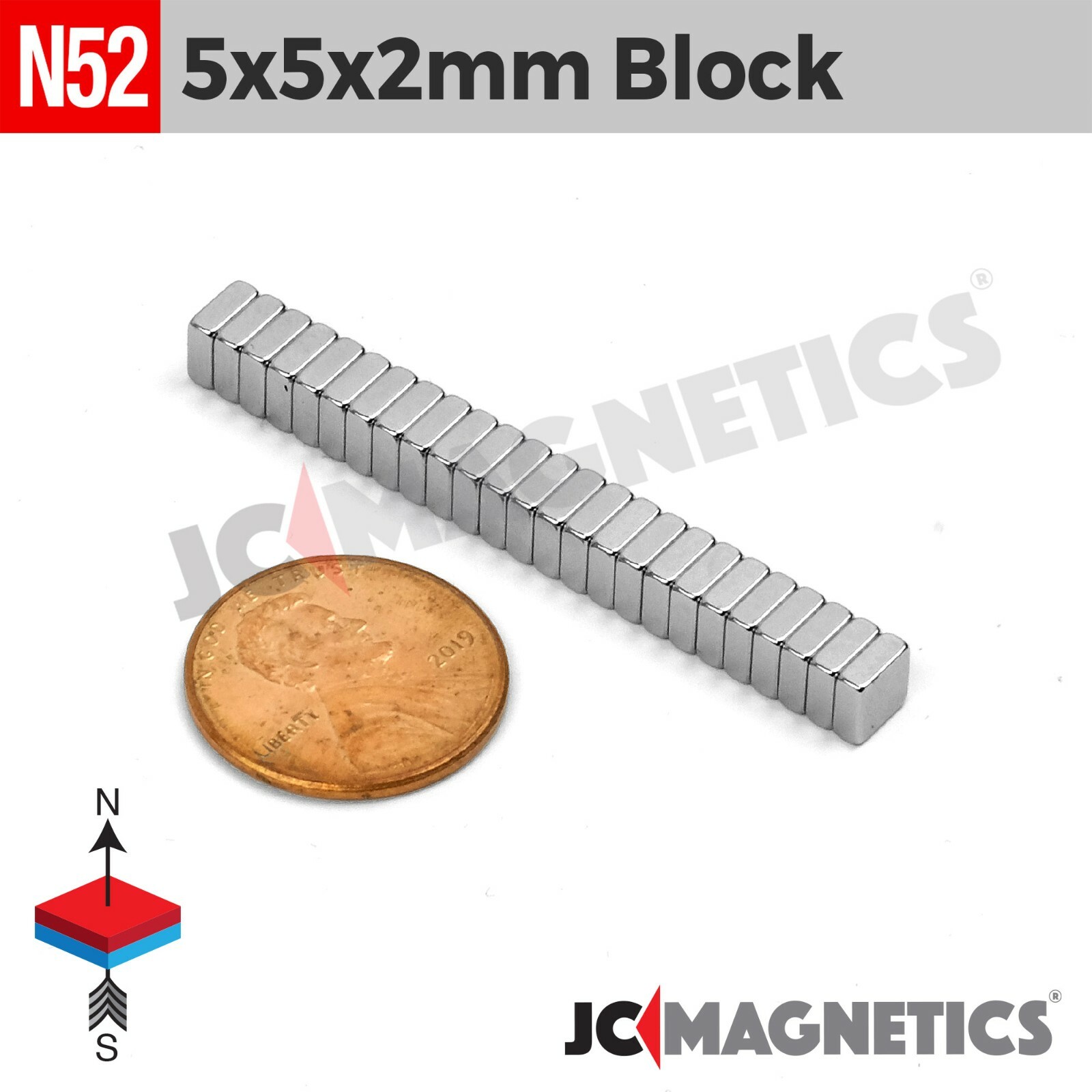 5mm x 5mm x 2mm N52 Rare Earth Neodymium Magnet Blocks 5x5x2mm