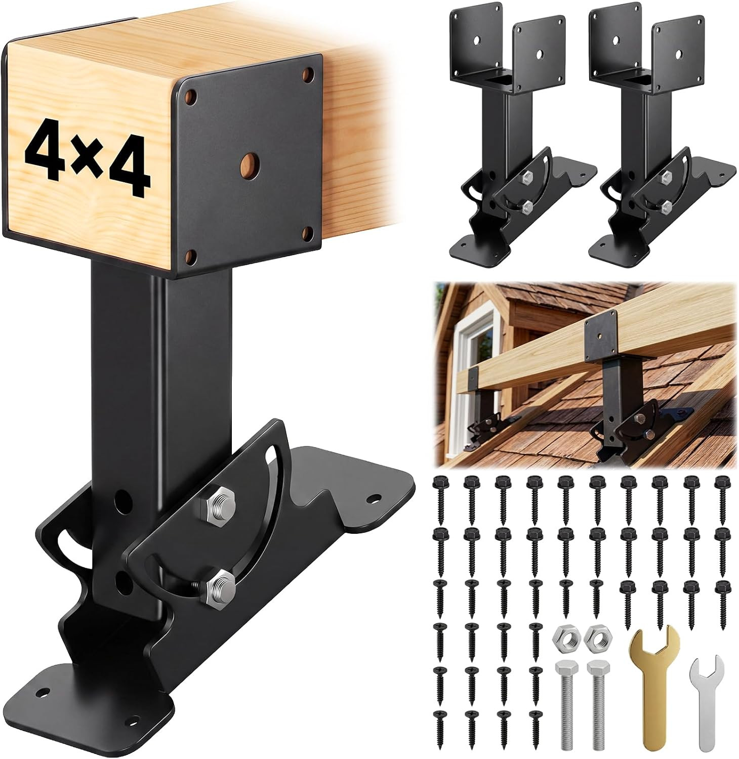 4X4 Pergola Roof Riser Brackets Kit 3 Pcs, Adjustable 0°-180° Brackets