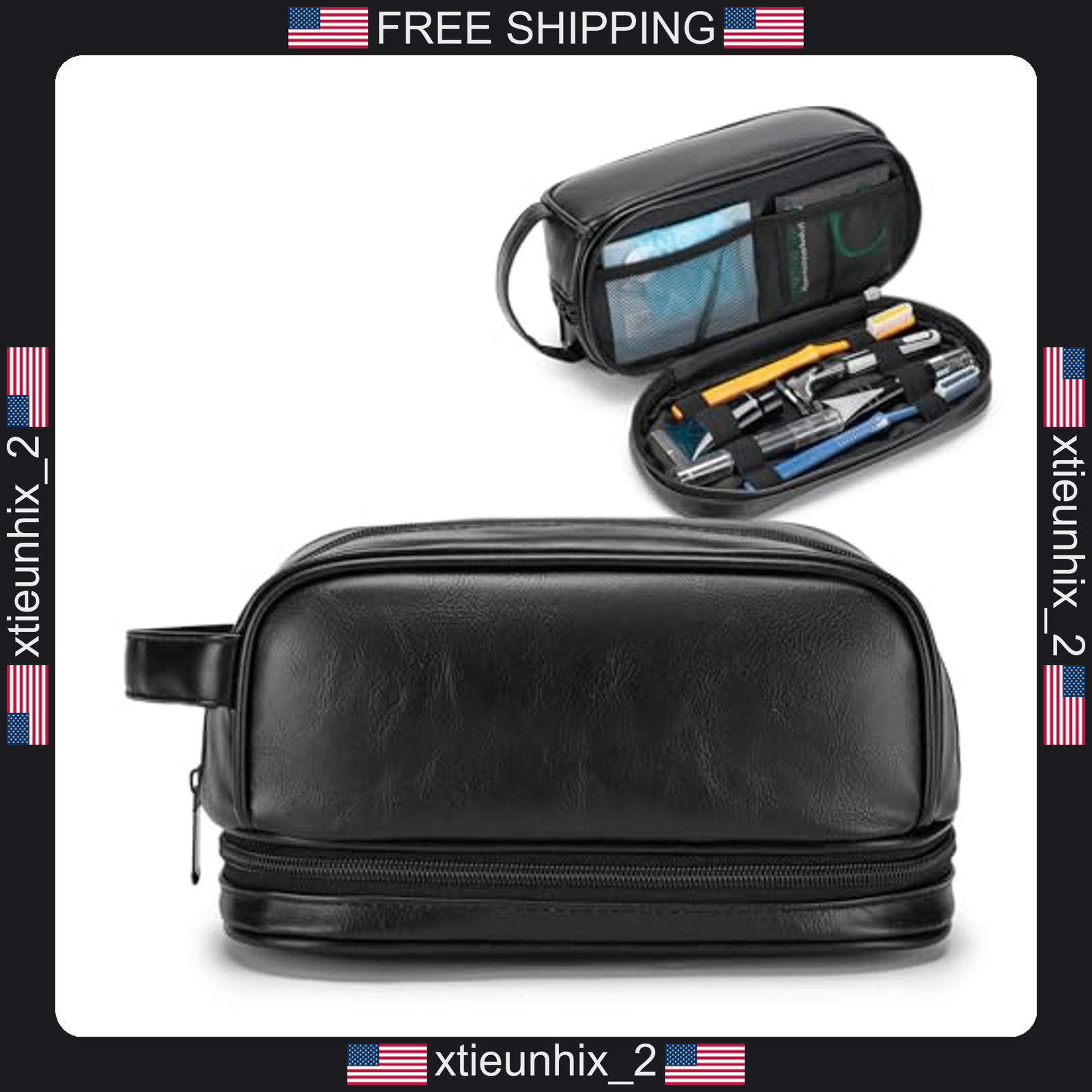 Travel Toiletry Bag for Men PU Leather Water Resistant Large Capacity Organizer