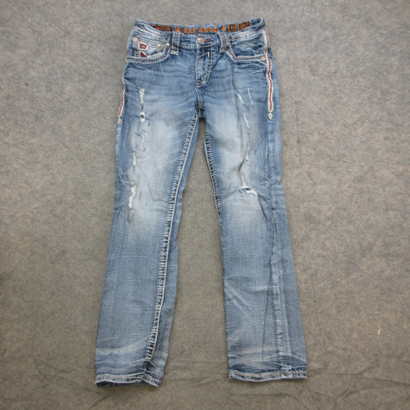 Rock Revival Jeans Mens 33 Slim Straight Embroidered Pockets Denim Rock Revival Jeans Mens 33 Slim Straight Embroidered Pockets Denim