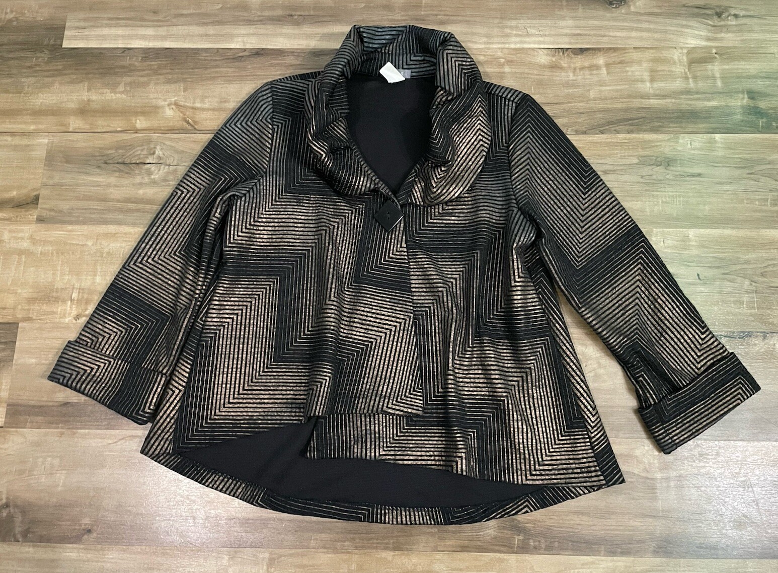 Yushi Geometric Textured Blazer Jacket Gold Black Artsy Lagenlook Women Sz Med Yushi Geometric Textured Blazer Jacket Gold Black Artsy Lagenlook Women Sz Med
