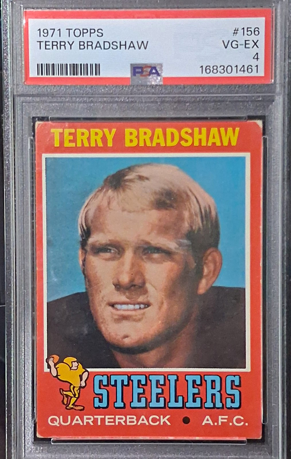 Topps 1971 Terry Bradshaw Rookie #156 Graded Pittsburgh Steelers NFL Card Topps 1971 Terry Bradshaw Rookie #156 Graded Pittsburgh Steelers NFL Card