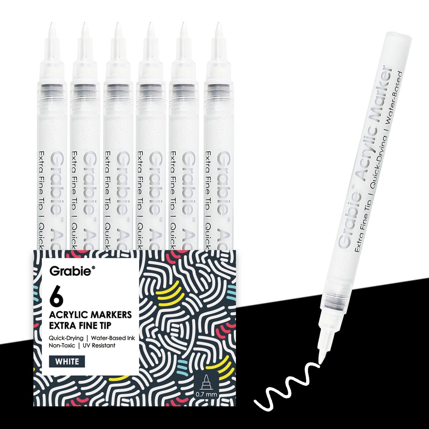 Grabie 6 White Acrylic Paint Markers, 0.7mm 0.7mm, 6 Markers Grabie 6 White Acrylic Paint Markers, 0.7mm 0.7mm, 6 Markers