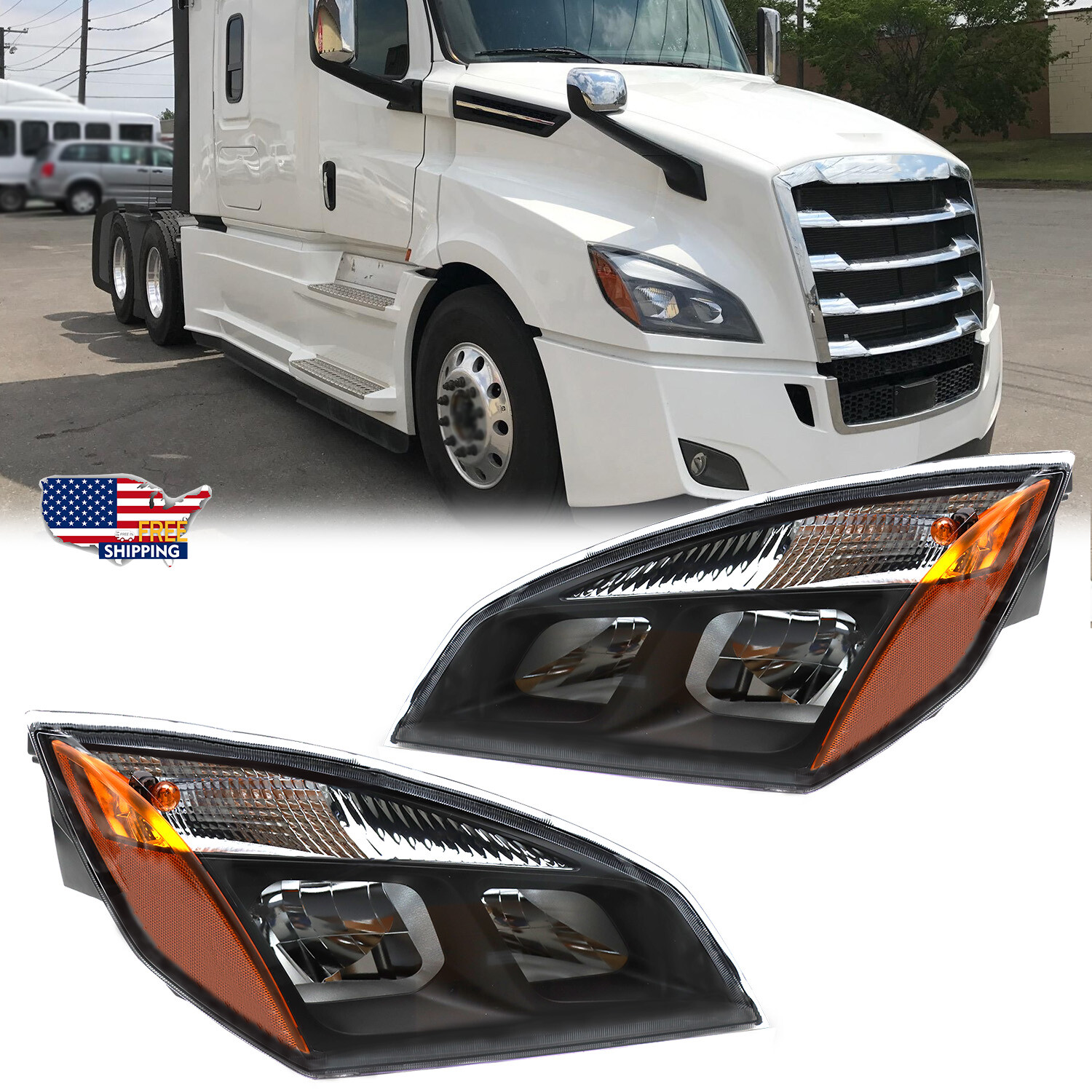 For 2018-2021 Freightliner Cascadia Halogen Headlight Headlamp SET