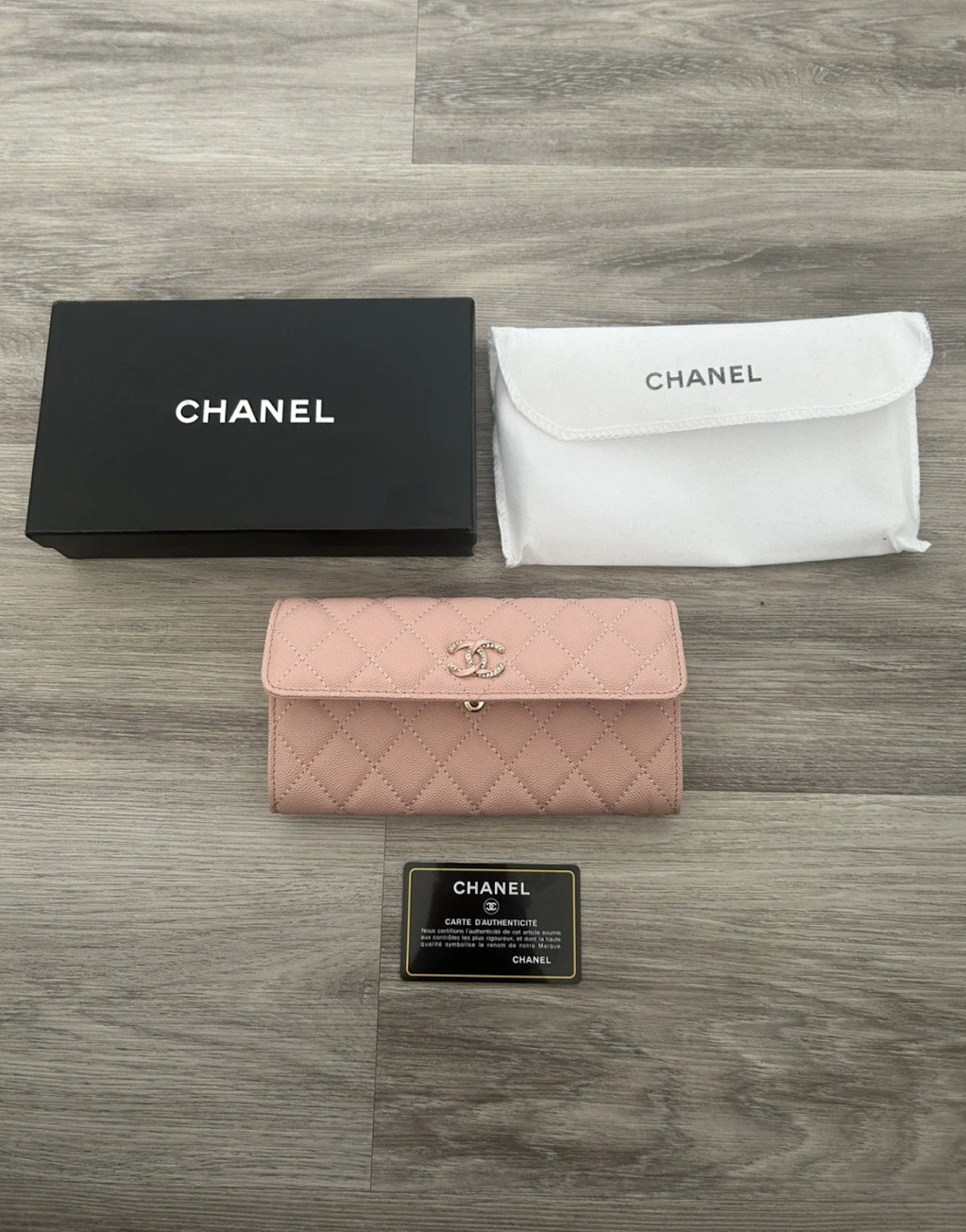Chanel Caviar Quilted Enamel Crystal CC Flap Wallet Light Pink Chanel Caviar Quilted Enamel Crystal CC Flap Wallet Light Pink