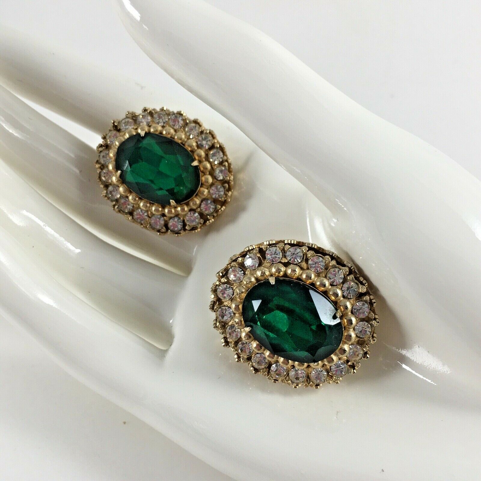 CORO Earrings Green Rhinestone Large Signed Pat Pending Vintage Jewelry Gift CORO Earrings Green Rhinestone Large Signed Pat Pending Vintage Jewelry Gift