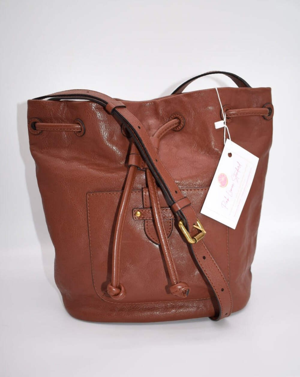 Frye Olivia Leather Bucket Bag in Cognac Brown