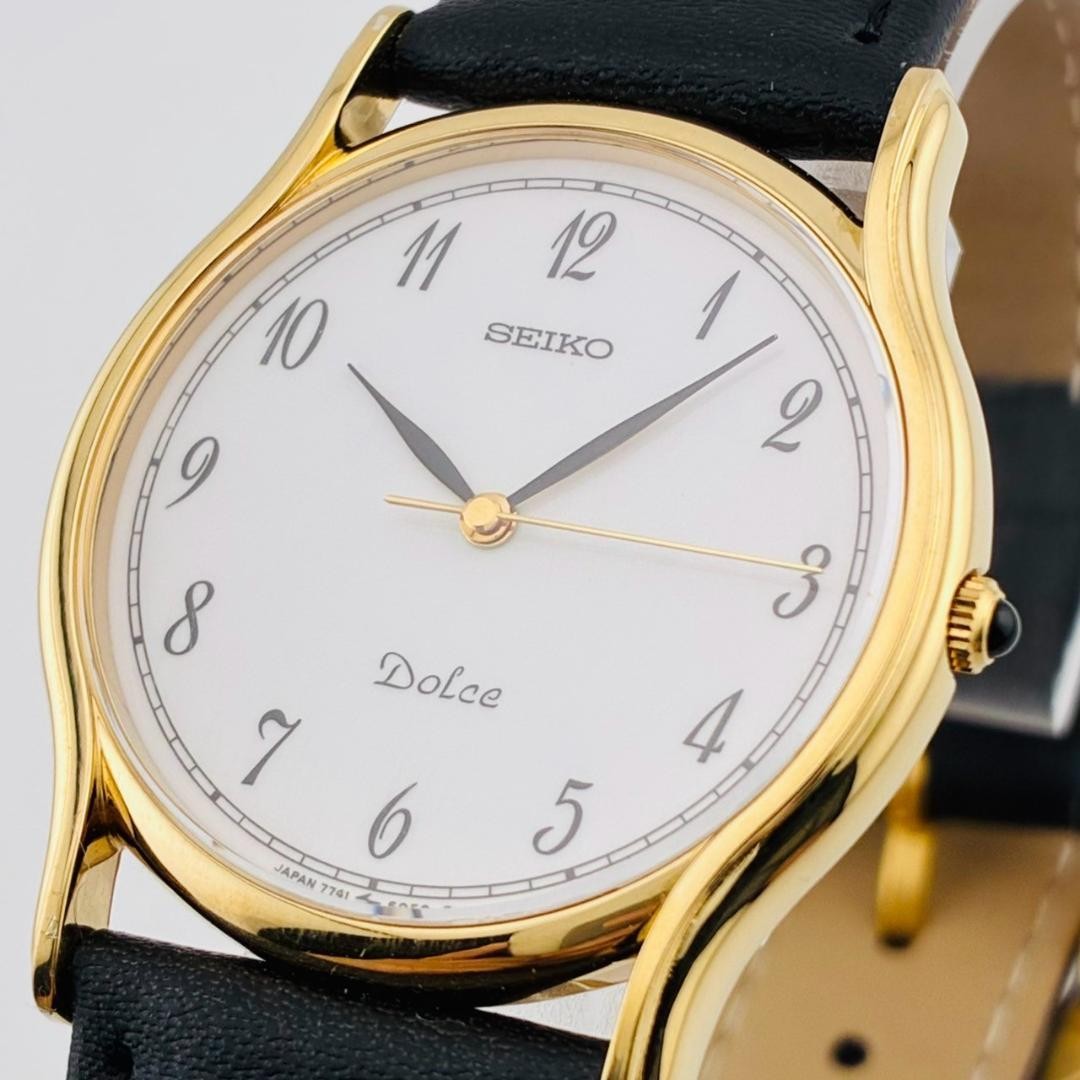 [N Mint] Seiko Dolce 1989 Vintage Mens Watch  7741-6030 Gold Round Quartz Japan
