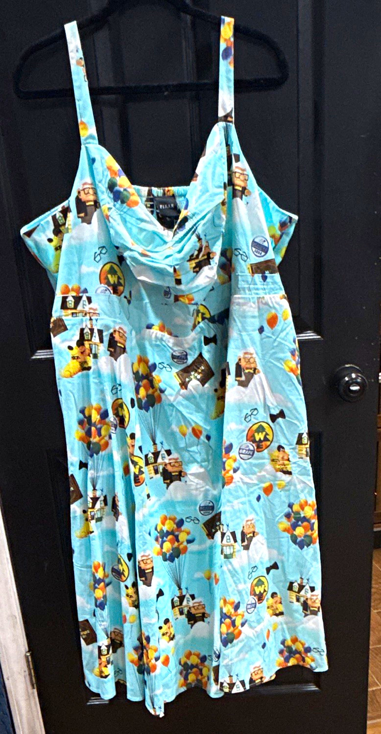 Torrid Disney Up Blue Graphic Print Sundress Midi Plus 4XL Scoop Neck Strappy Torrid Disney Up Blue Graphic Print Sundress Midi Plus 4XL Scoop Neck Strappy