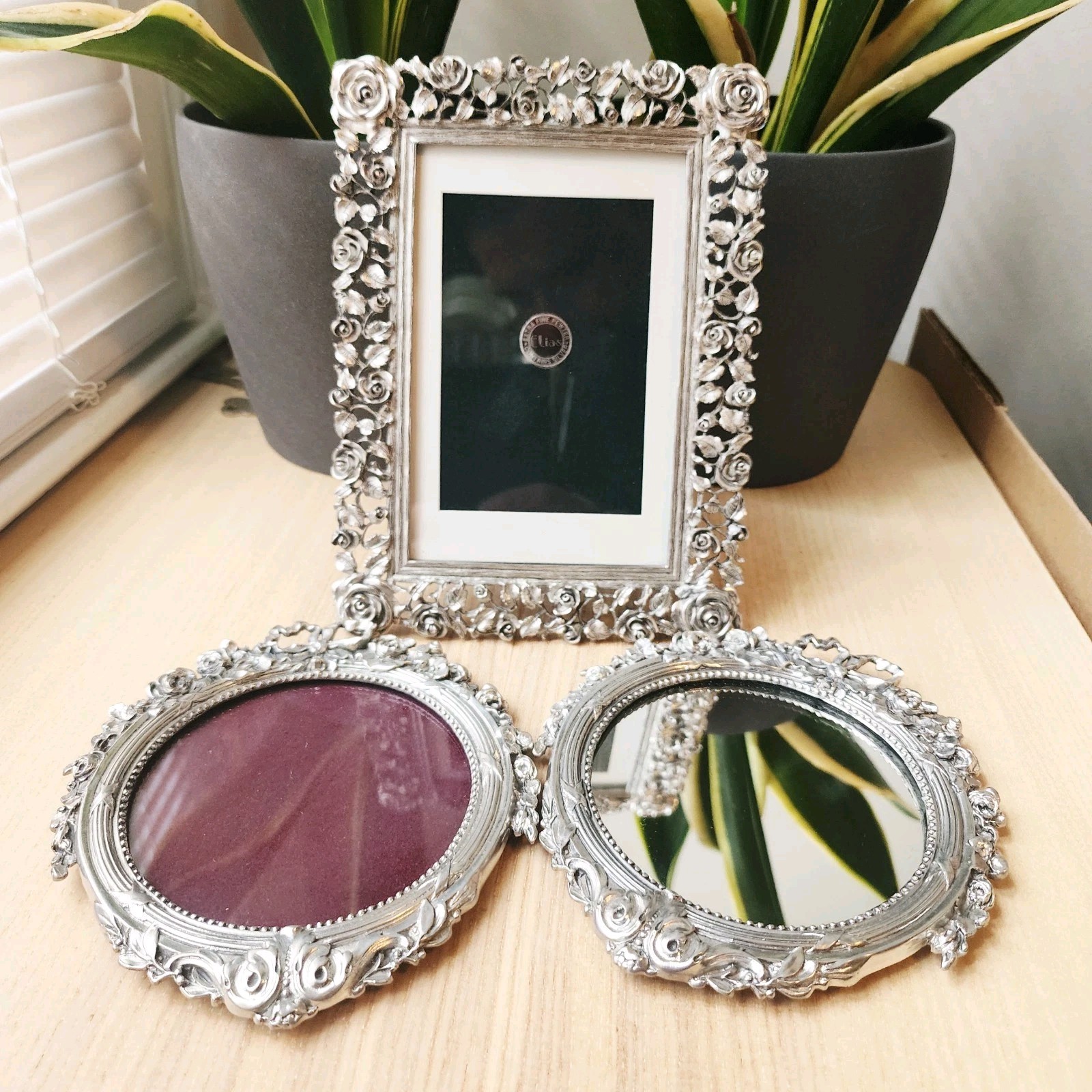 Elias Fine Pewter Contains Silver Picture Frame Mirror - 4 x 6 #2416, (2) #1450 Elias Fine Pewter Contains Silver Picture Frame Mirror - 4 x 6 #2416, (2) #1450