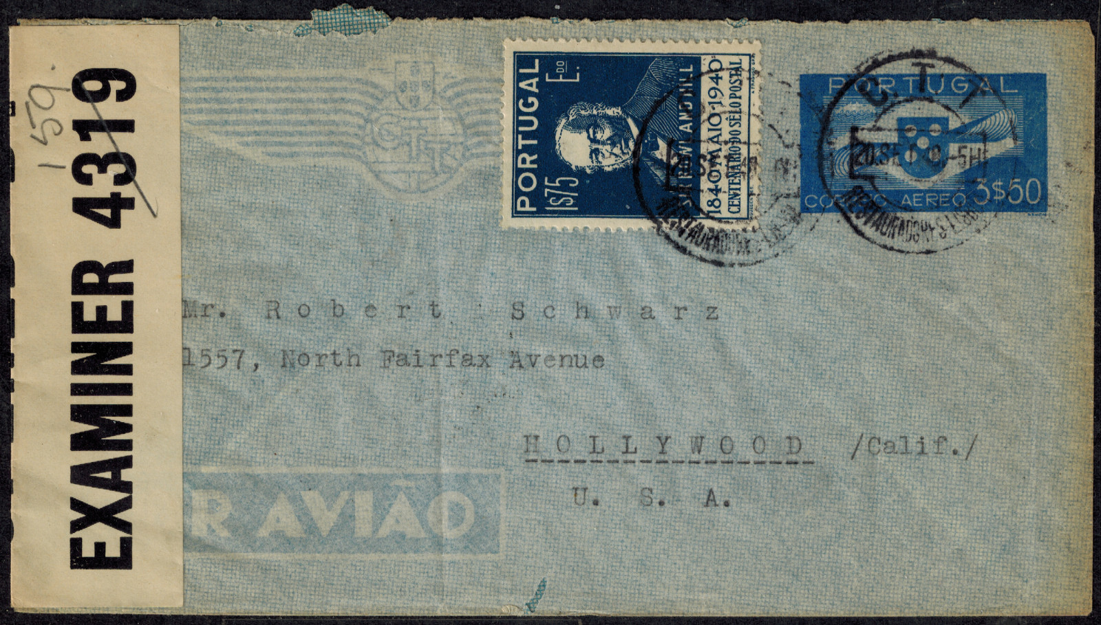 WWII 1940 Bermuda Censor Cover w/ Edited 159 in  Pencil on Crossed Out 4319 RARE