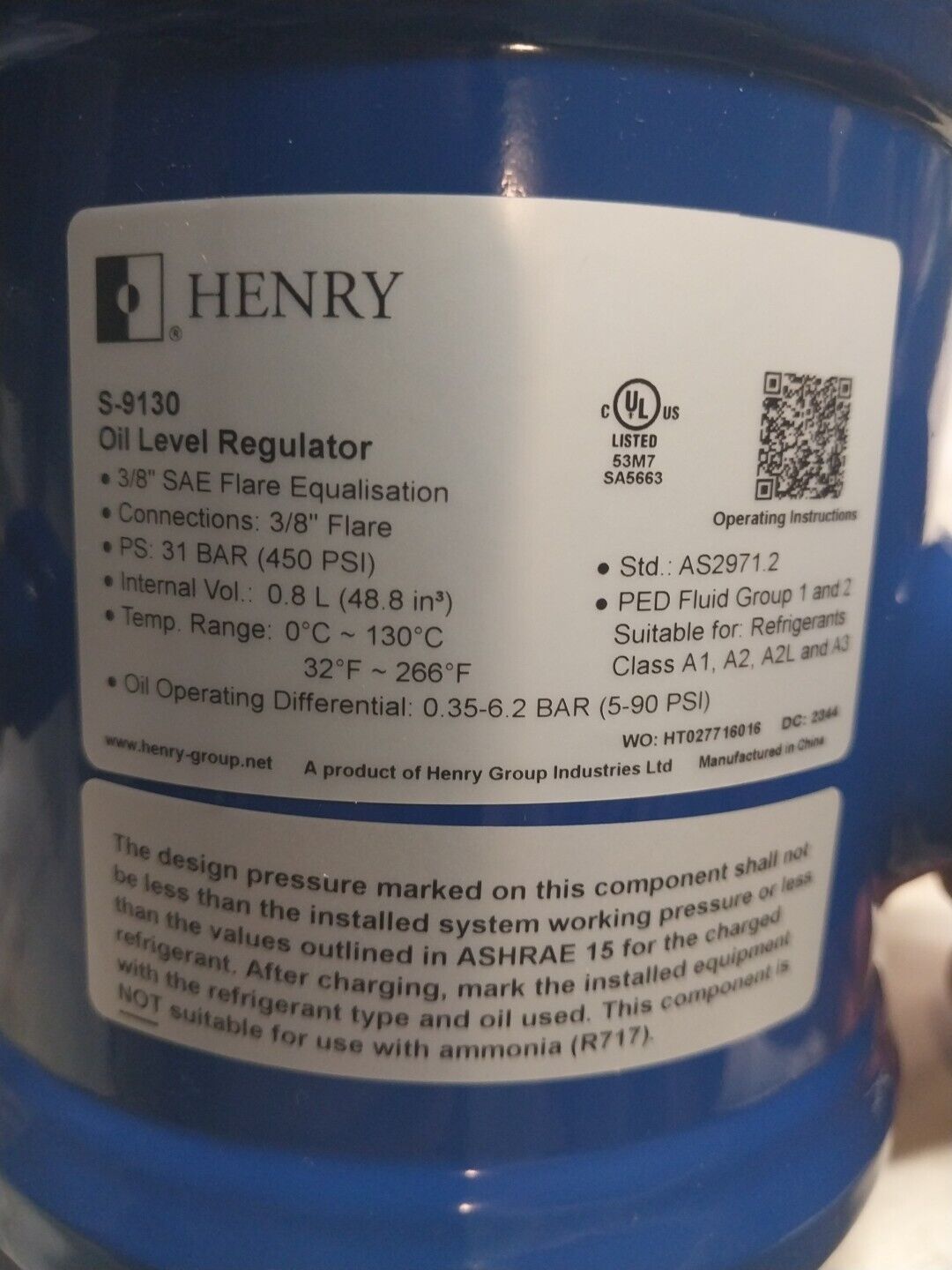 NEW HENRY S-9130, OIL LEVEL REGULATOR