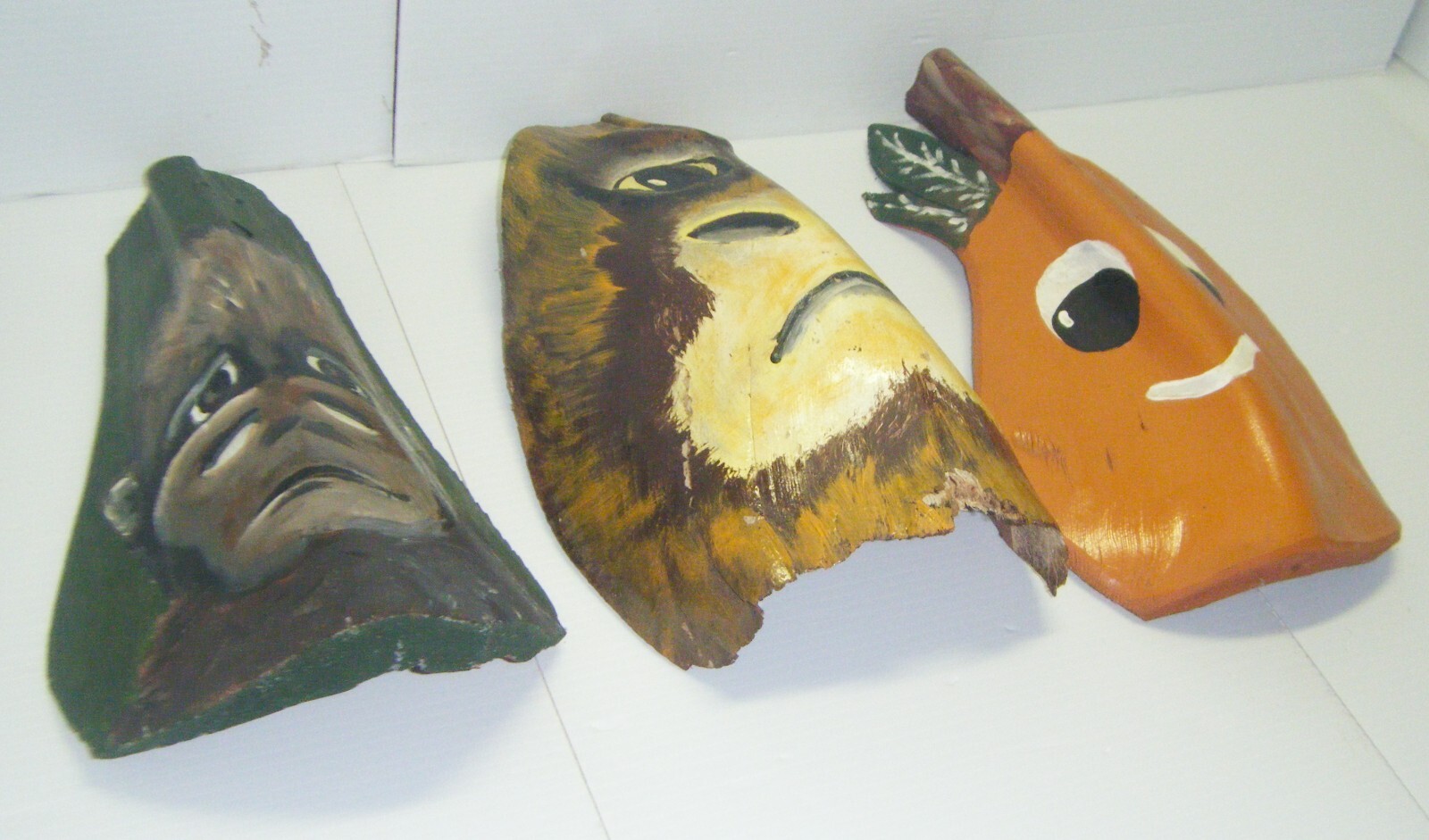 3 Vintage Palm Tree Bark Art Masks 3 Vintage Palm Tree Bark Art Masks