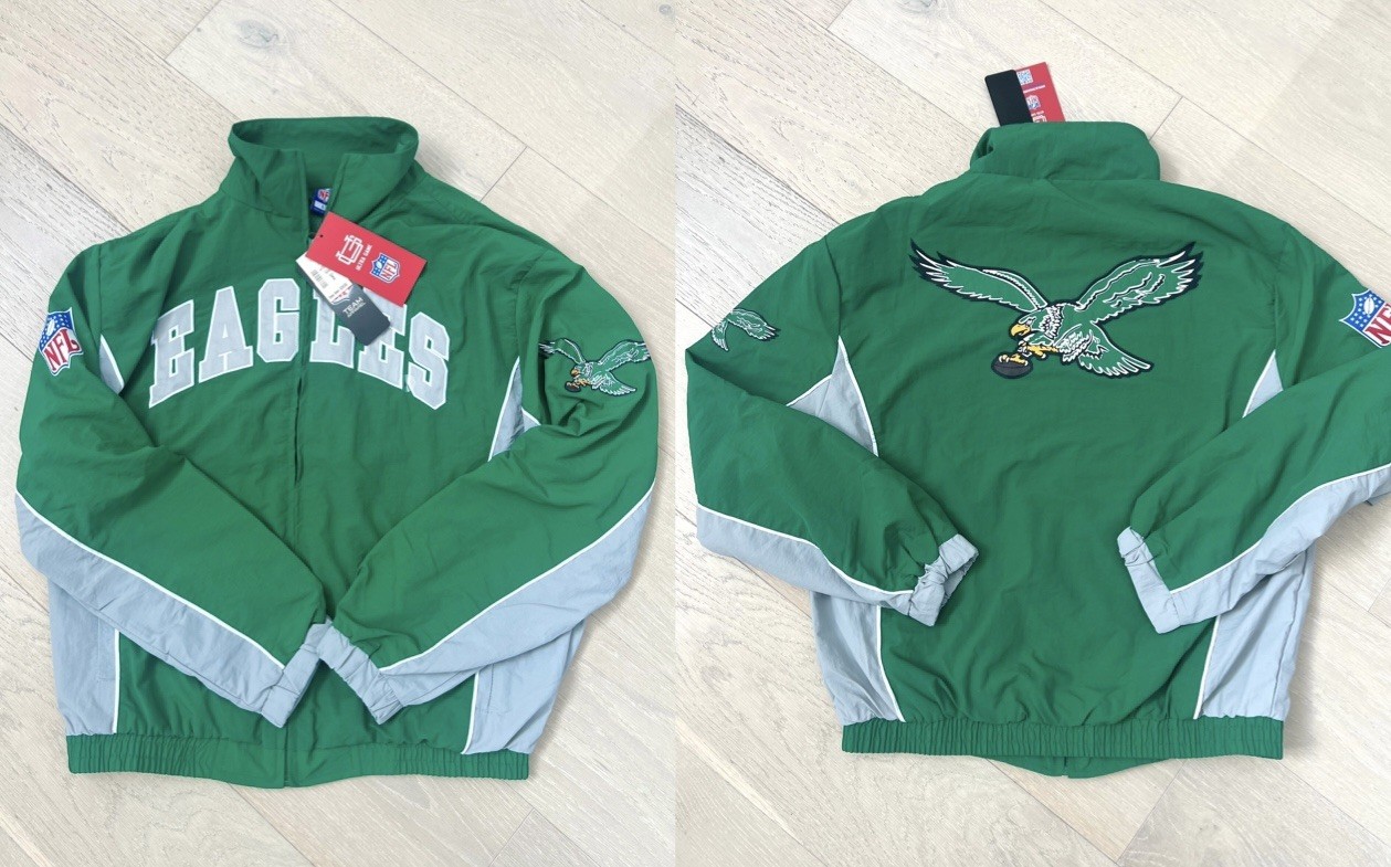NFL Philadelphia Eagles Kelly Green Grey Windbreaker Full Zip Track Jacket XL NFL Philadelphia Eagles Kelly Green Grey Windbreaker Full Zip Track Jacket XL