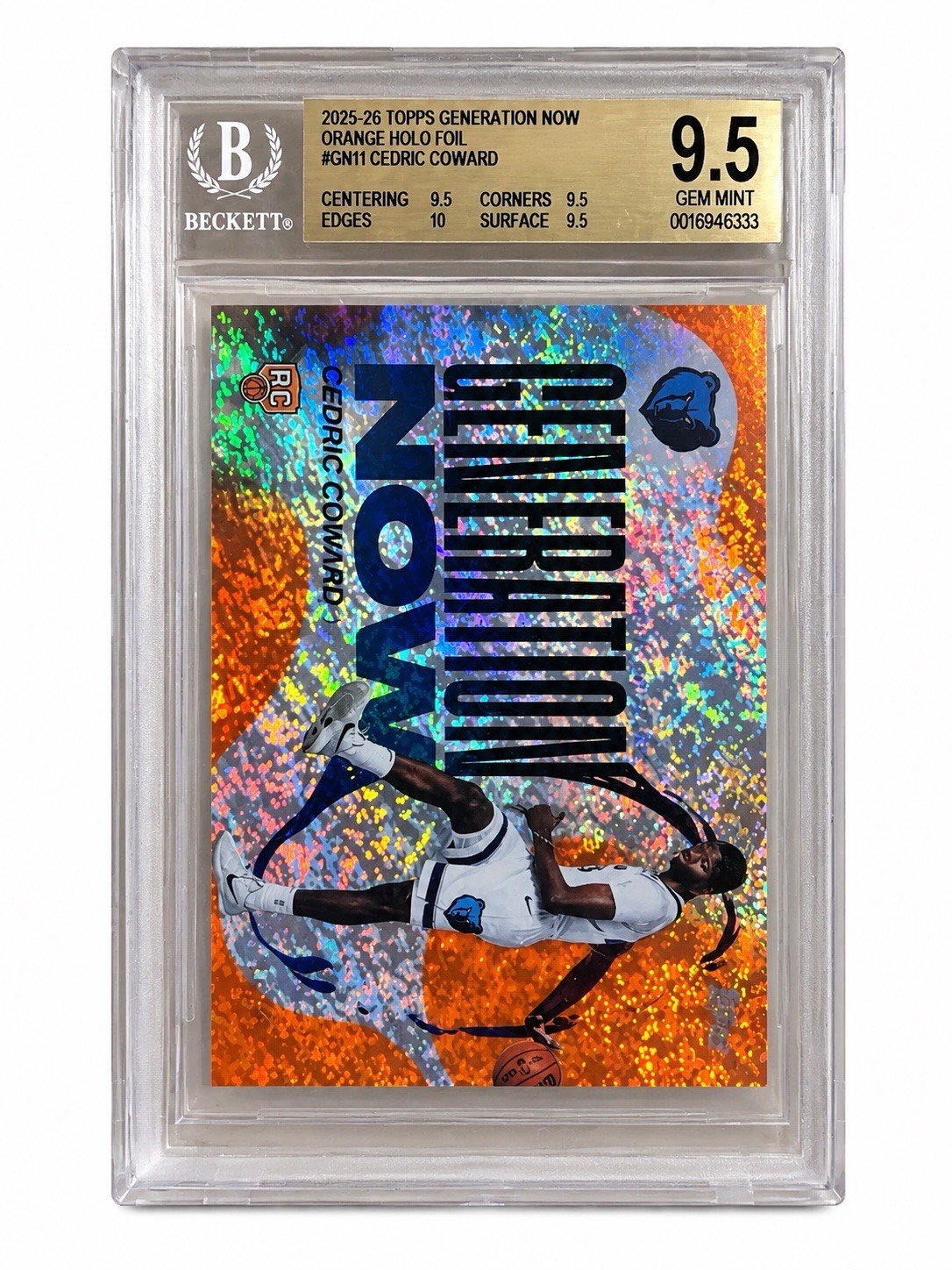 2025-26 Topps Generation Now Cedric Coward Orange Holo /25 BGS 9.5 #GN11 2025-26 Topps Generation Now Cedric Coward Orange Holo /25 BGS 9.5 #GN11