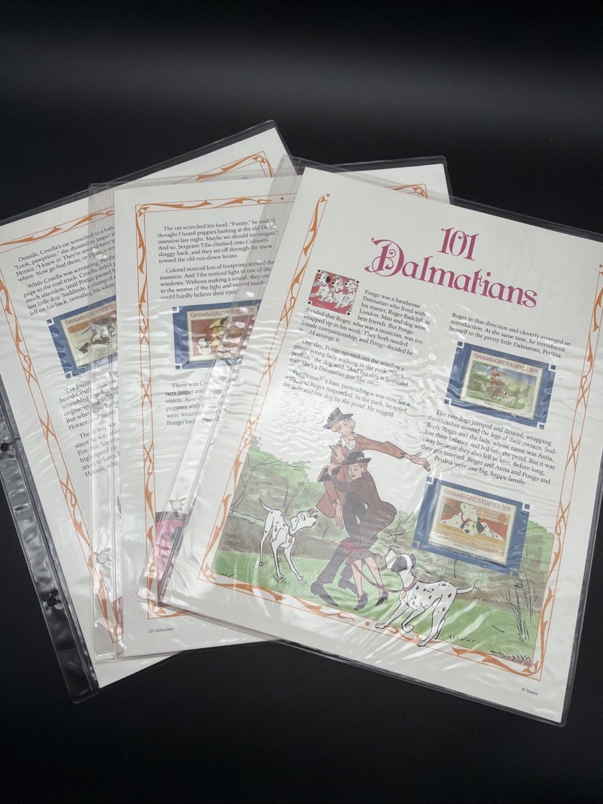 Vintage Disney 101 Dalmatians Stamp Story Panels Complete 6 Page Grenada 1988