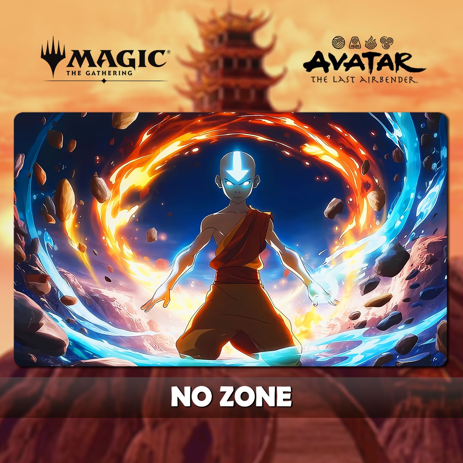 Avatar Aang MTG Playmat Stitched Edges Gaming Desk Mat + Free Bag