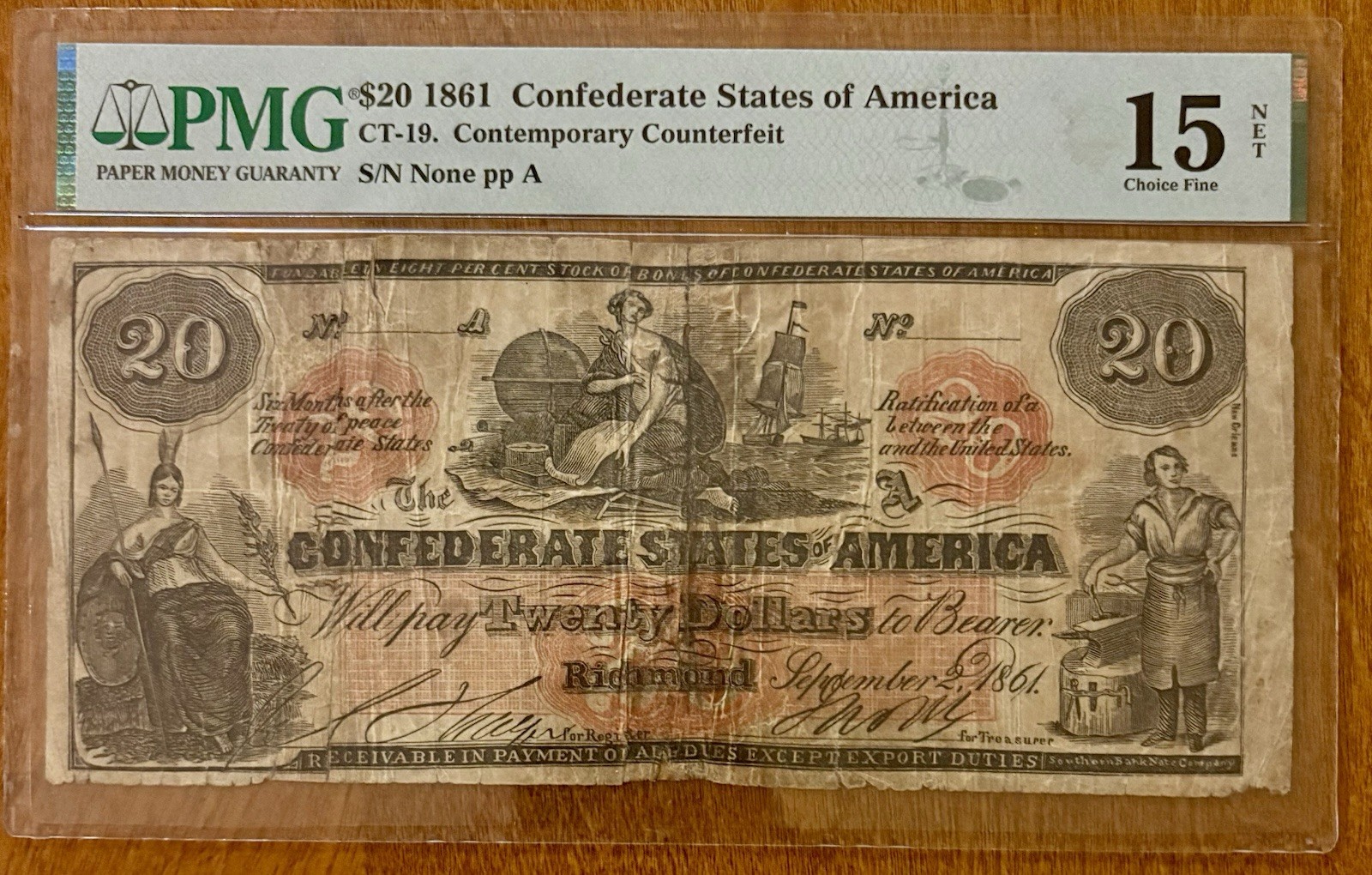 CT-19 1861 $20 Confederate Counterfeit Choice Fine 15 CT-19 1861 $20 Confederate Counterfeit Choice Fine 15