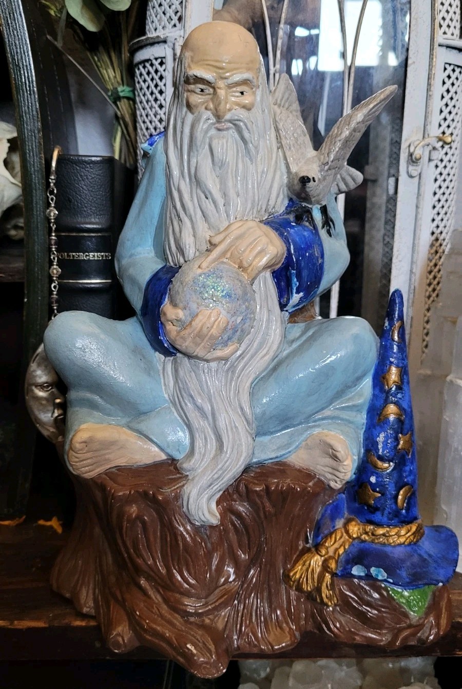 1960s Vintage Wizard Merlin Blue Ceramic Large Fantasy Figurine Whimsical Decor 1960s Vintage Wizard Merlin Blue Ceramic Large Fantasy Figurine Whimsical Decor