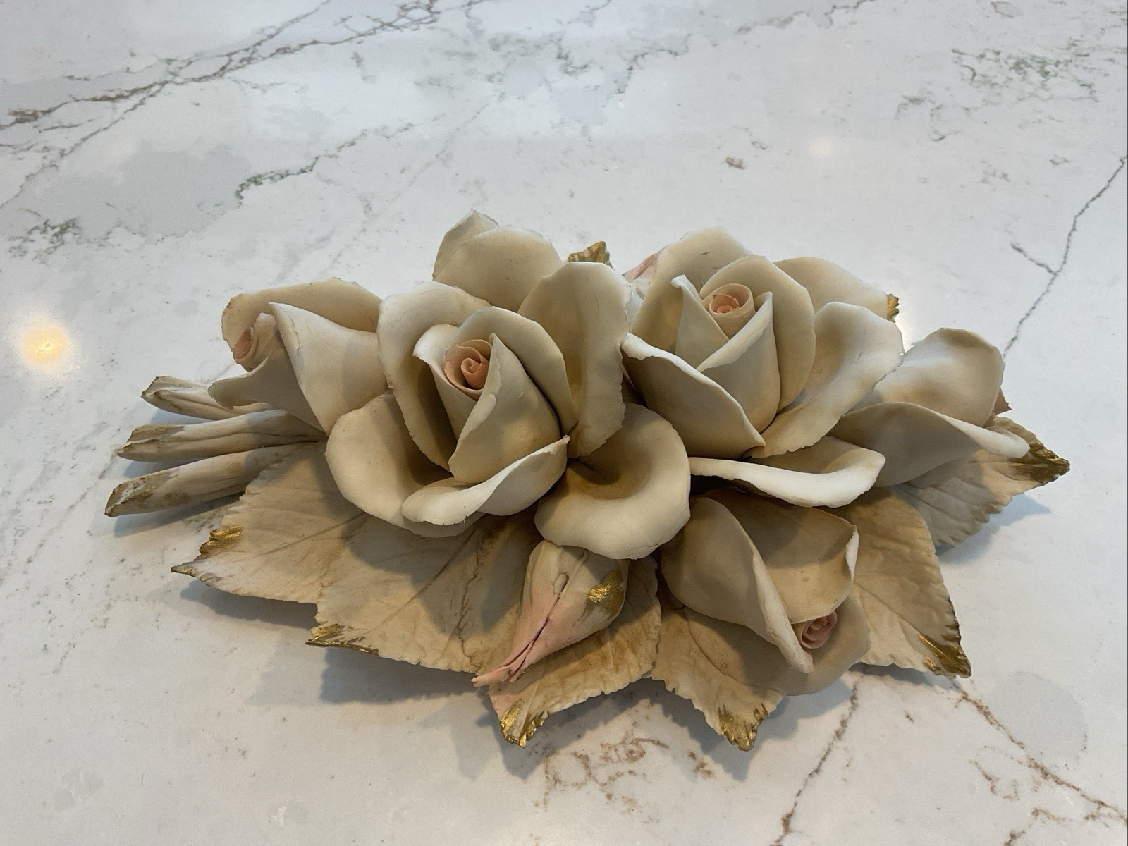 Vintage CAPODIMINTE Porcelain Cream Roses Italy Vintage CAPODIMINTE Porcelain Cream Roses Italy