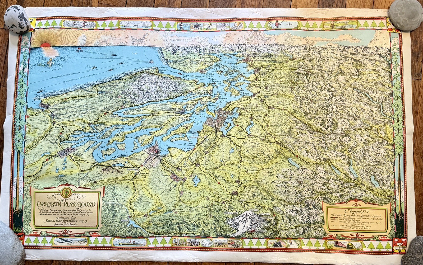 Circa 1945 The Evergreen Playground Pictorial Map Kroll Company  