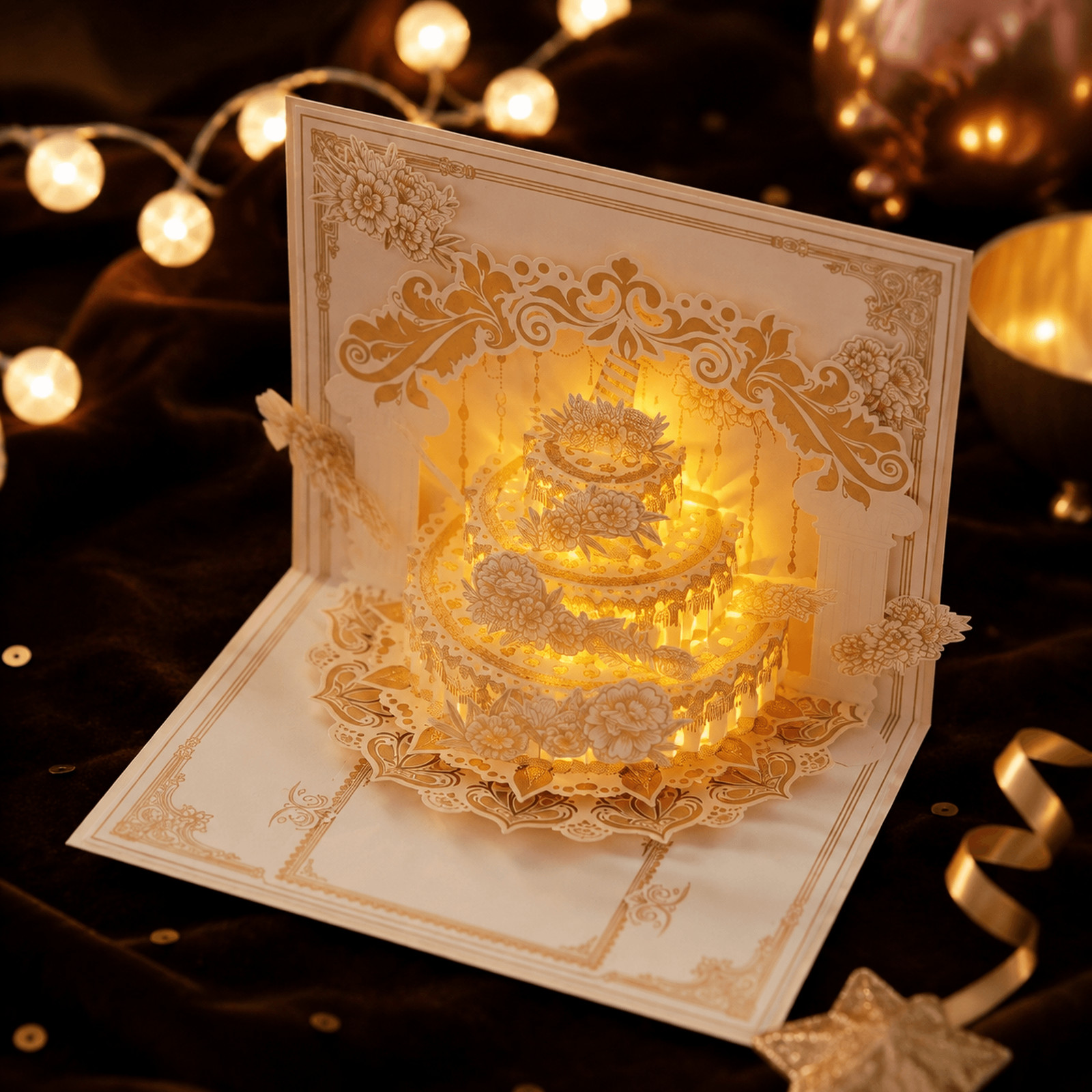 3D Pop‑Up Birthday Card Cake & Flower Design With Music Light And Envelope 3D Pop‑Up Birthday Card Cake & Flower Design With Music Light And Envelope