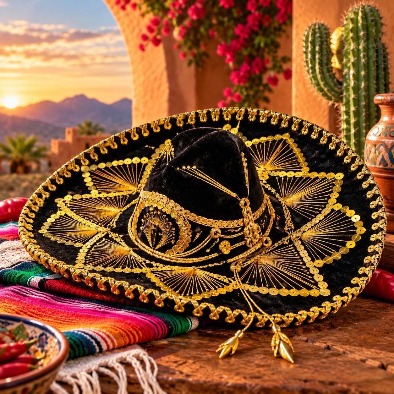 Vintage Pigalle Black Velvet Gold Sombrero Mariachi Charro Hat Mexico 18