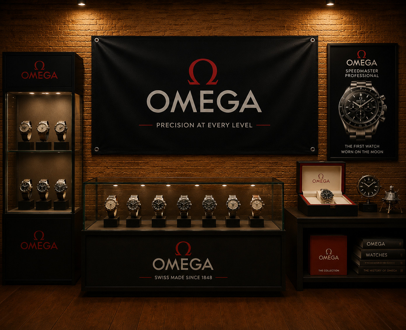 Decorative Banner for Omega Watch Display Space 3x5Ft Polyester