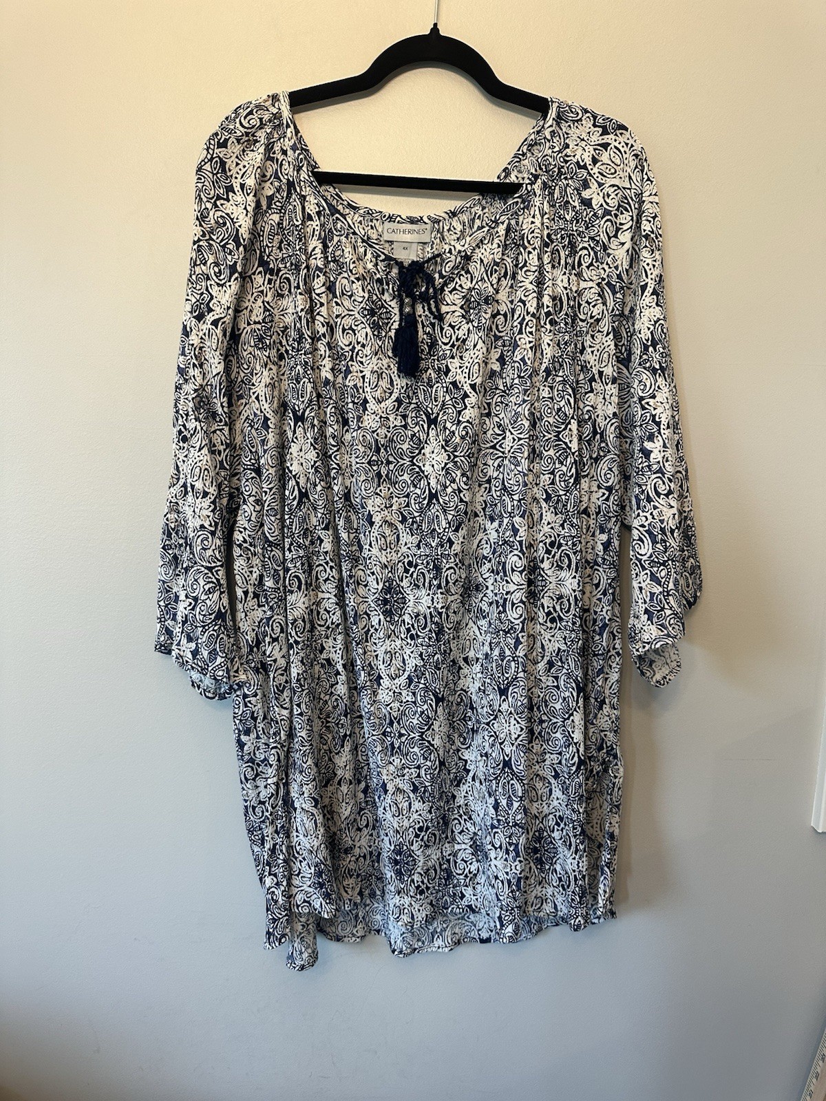 Catherines white and navy blue Geometric Print Lightweight Summer Blouse