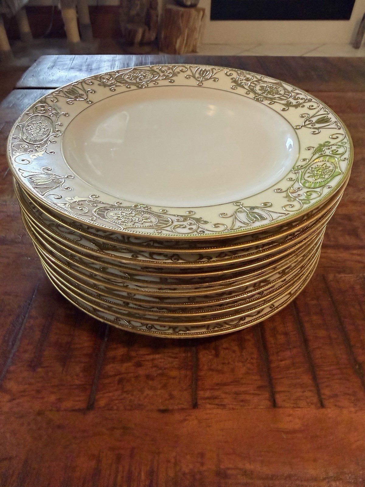 Antique Noritake Christmas Ball 16034 Gold Plates Set of 10 Japan Heirloom