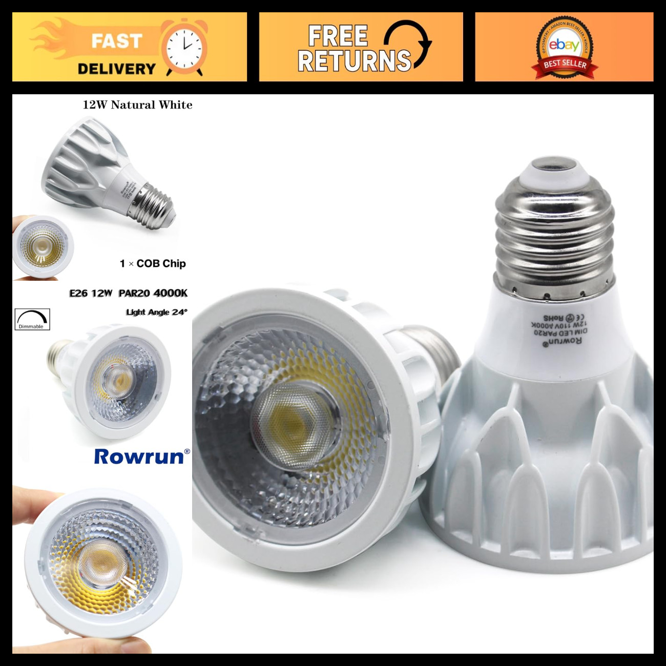 12W Dimmable PAR20 LED Bulbs, E26 Base, 4000K Neutral White, 2-Pack Can Light 12W Dimmable PAR20 LED Bulbs, E26 Base, 4000K Neutral White, 2-Pack Can Light