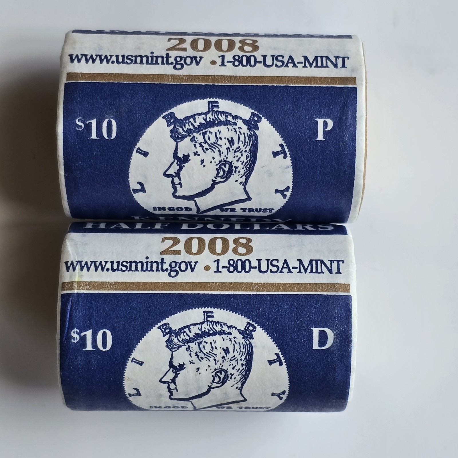 Set (2) 2008 P & D Kennedy Half Dollars - Mint Wrapped Rolls - 40 Coins Set (2) 2008 P & D Kennedy Half Dollars - Mint Wrapped Rolls - 40 Coins