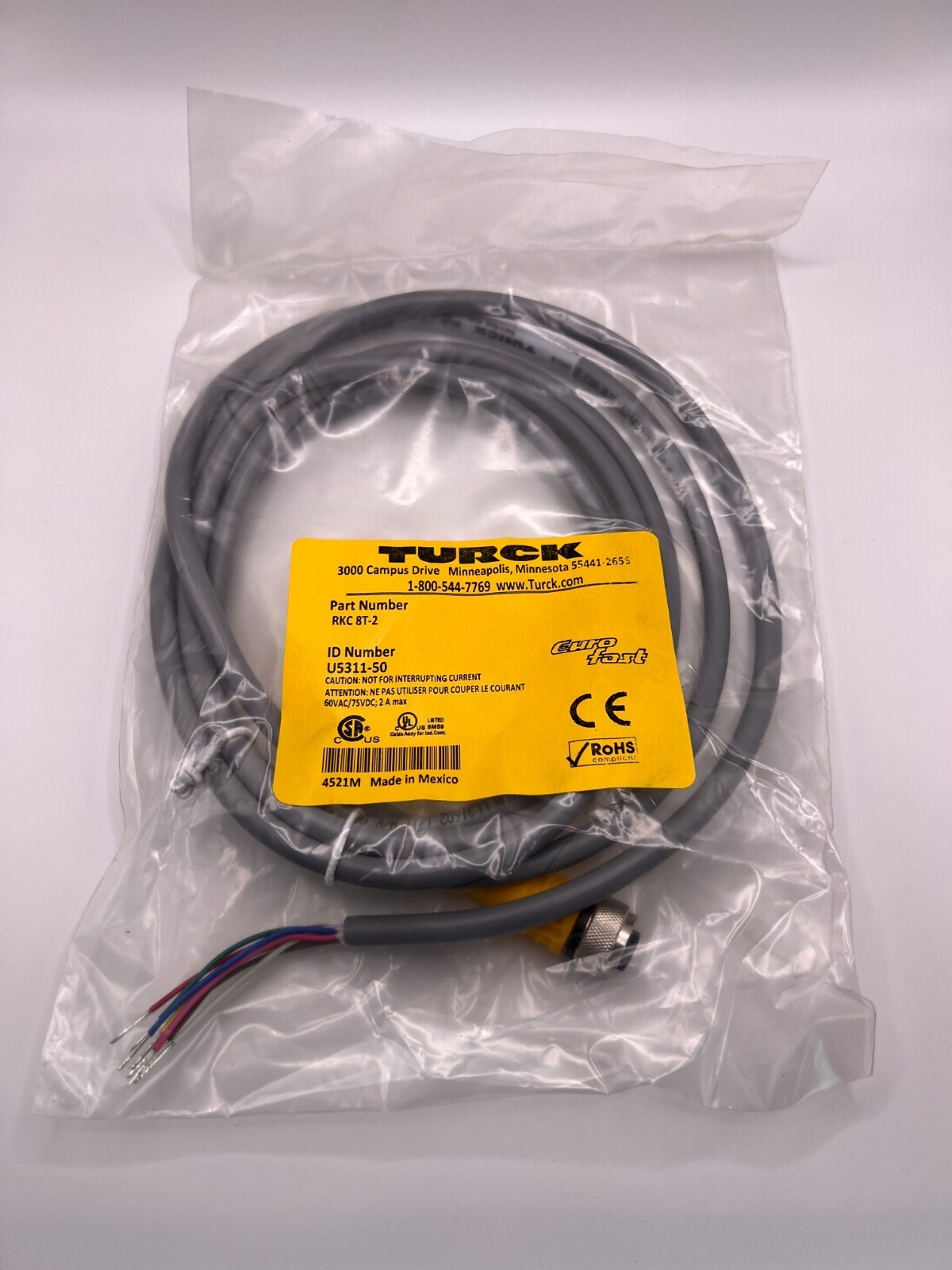 Turck RKC 8T-2 : M12 Female to 8 wire pigtail single-ended cordset (NEW) Turck RKC 8T-2 : M12 Female to 8 wire pigtail single-ended cordset (NEW)