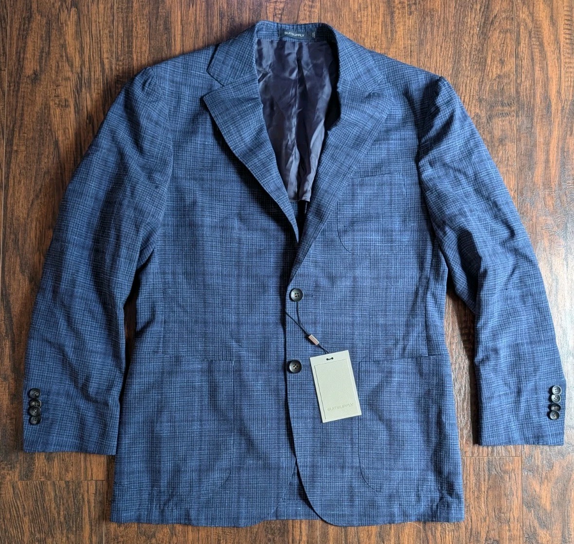 Suitsupply Men\'s Suit Jacket Tailored Fit Havana Pleated Blue Check 38S SEE INFO