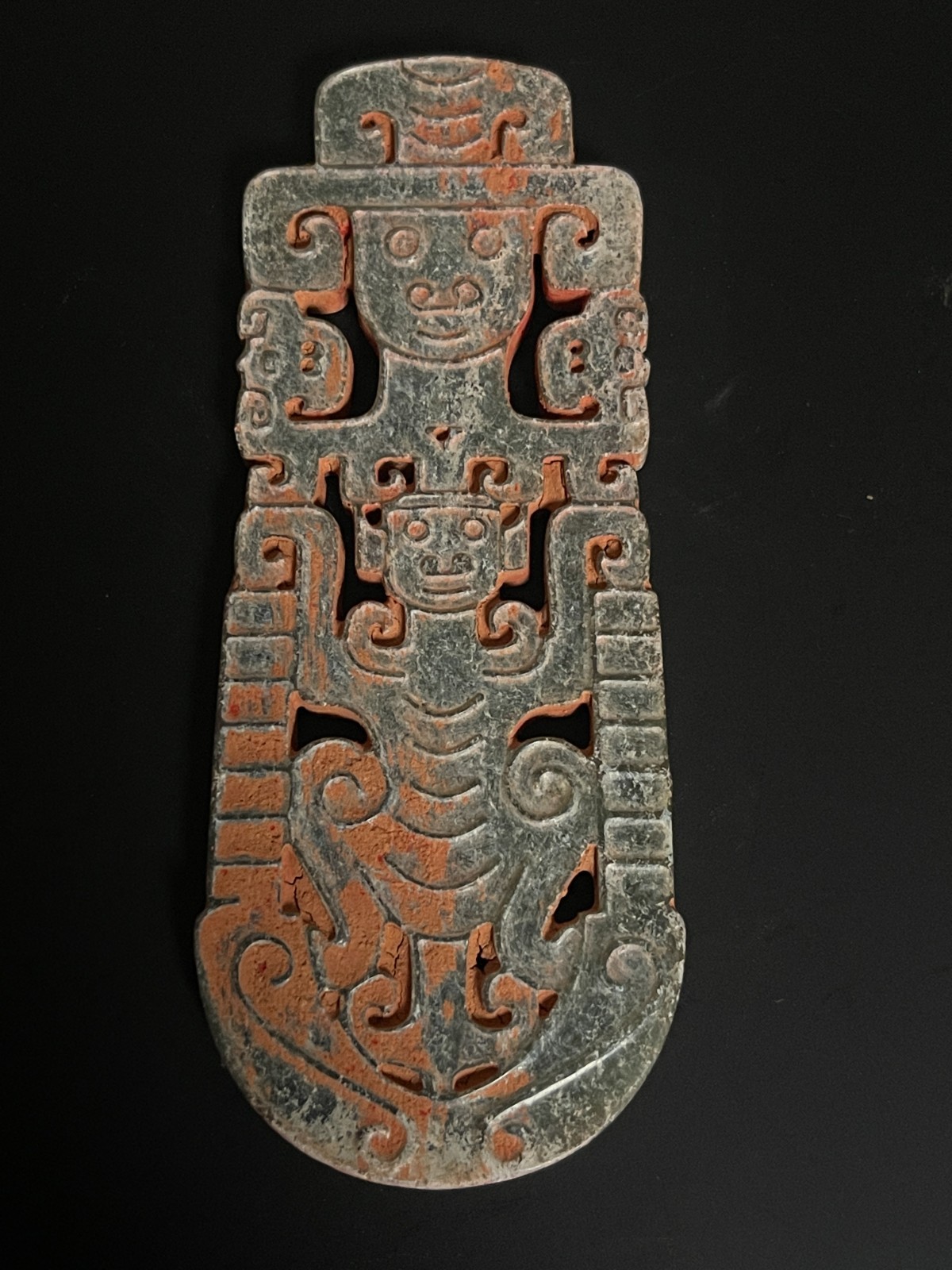 age-old China antique  Jade Plaque with Deity Figure, Shijiahe Culture