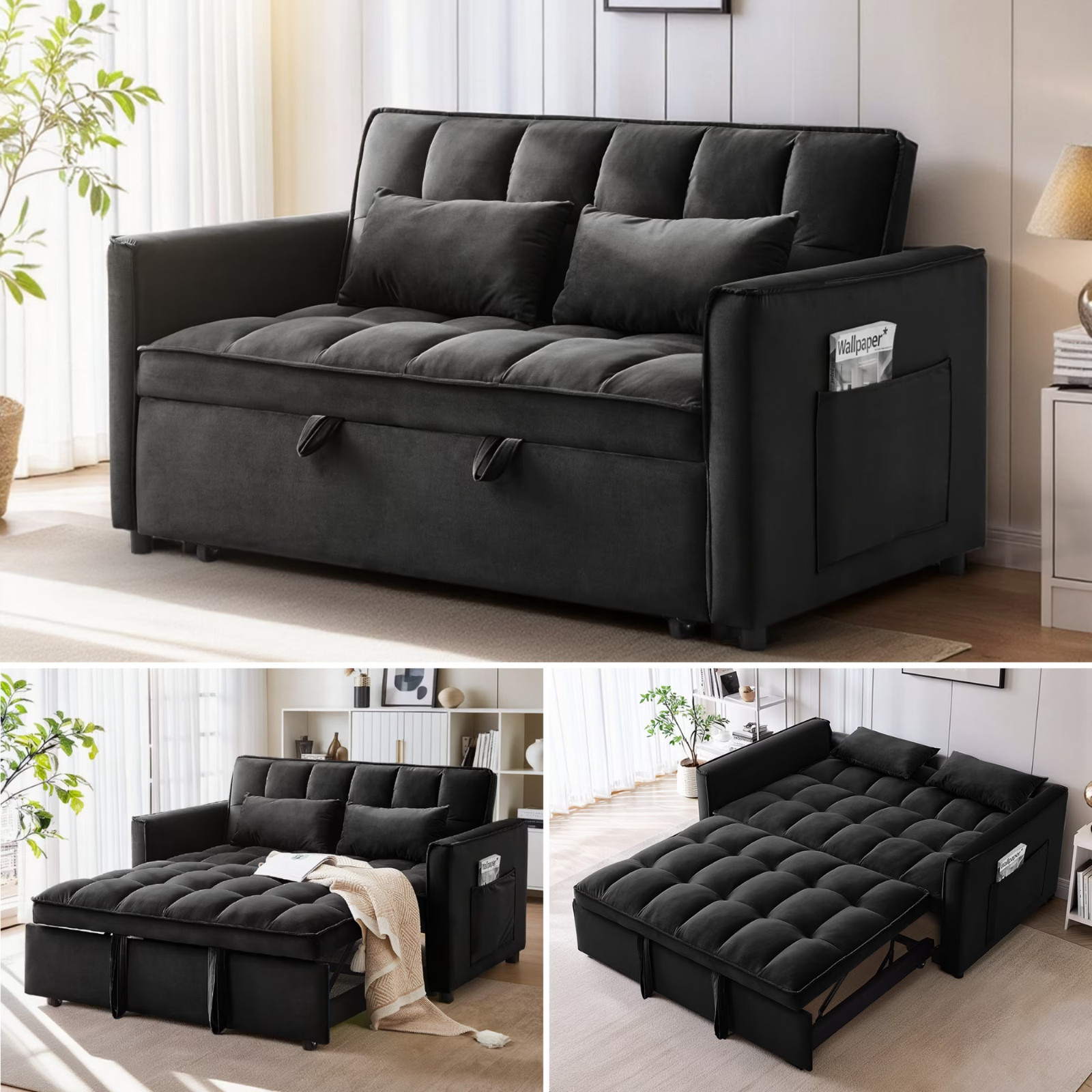 3&1 Convertible Sleeper Sofa Bed Velvet Pull Out Couch Adjustable Loveseat Futon 3&1 Convertible Sleeper Sofa Bed Velvet Pull Out Couch Adjustable Loveseat Futon