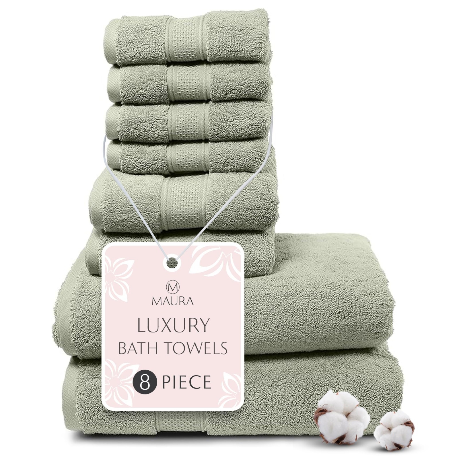 MAURA Sage Green Bath Towel Set of 8 for Bathroom. Turkish Cotton Luxury Bath To MAURA Sage Green Bath Towel Set of 8 for Bathroom. Turkish Cotton Luxury Bath To
