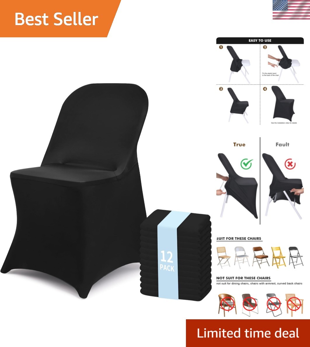 12 Pcs Black Folding Chair Covers Spandex Stretch Slipcover 12 Pcs Black Folding Chair Covers Spandex Stretch Slipcover