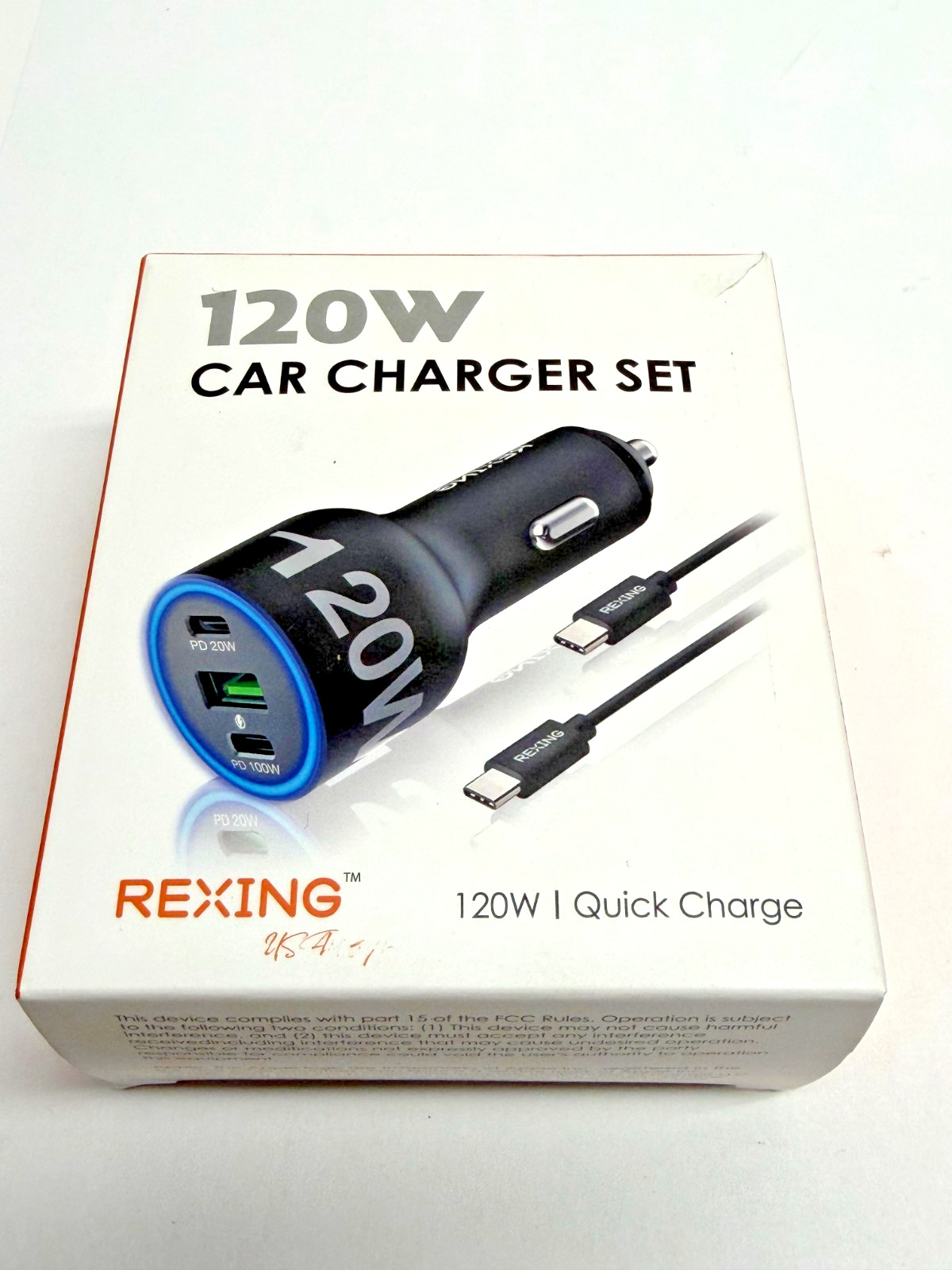 NEW Rexing - 120W Vehicle Quick Charger with 2 USB-C & 1 USB Port Compatible