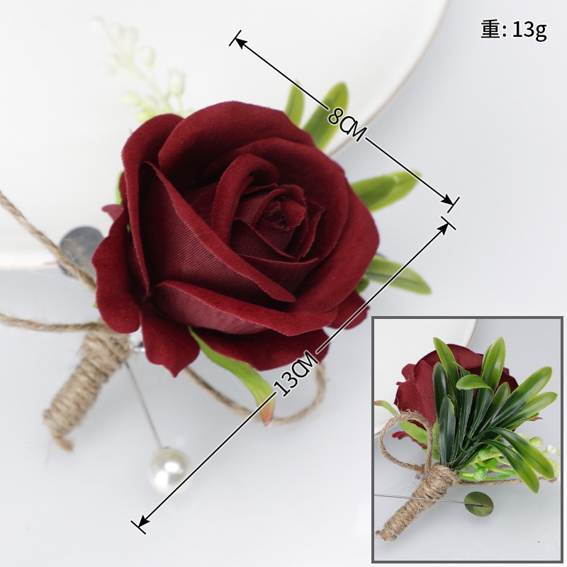 Wine Red Rose Wedding Brooch for Men, Boutonniere Welcome Party Outdoor Decor Wine Red Rose Wedding Brooch for Men, Boutonniere Welcome Party Outdoor Decor