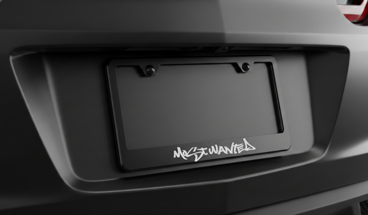 NFS Most Wanted Premium Black Metal License Plate Frame Racing Style NFS Most Wanted Premium Black Metal License Plate Frame Racing Style