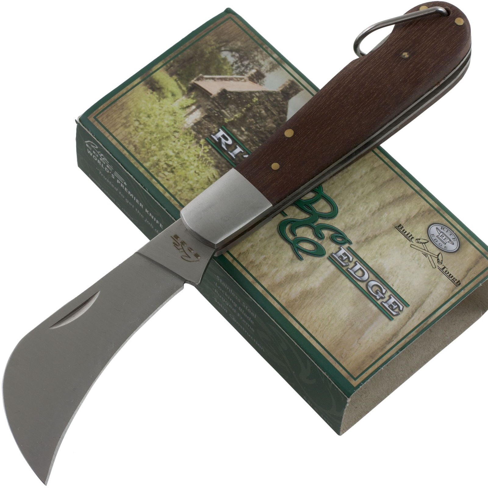 Rite Edge Wood Handle Hawkbill Lockback Pocket Knife Single Folding Blade