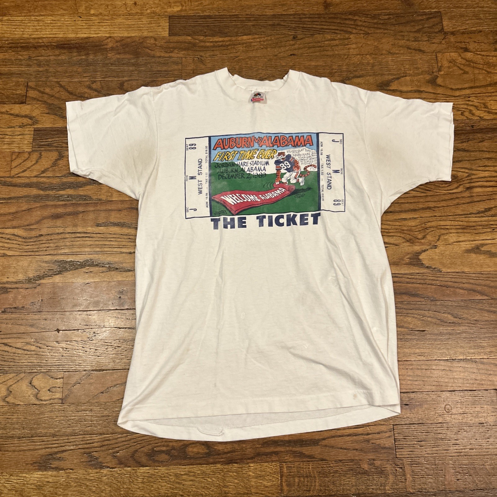 Vintage 1989 Auburn Vs Alabama Iron Bowl Mens T Shirt Ticket White Size XL Vintage 1989 Auburn Vs Alabama Iron Bowl Mens T Shirt Ticket White Size XL