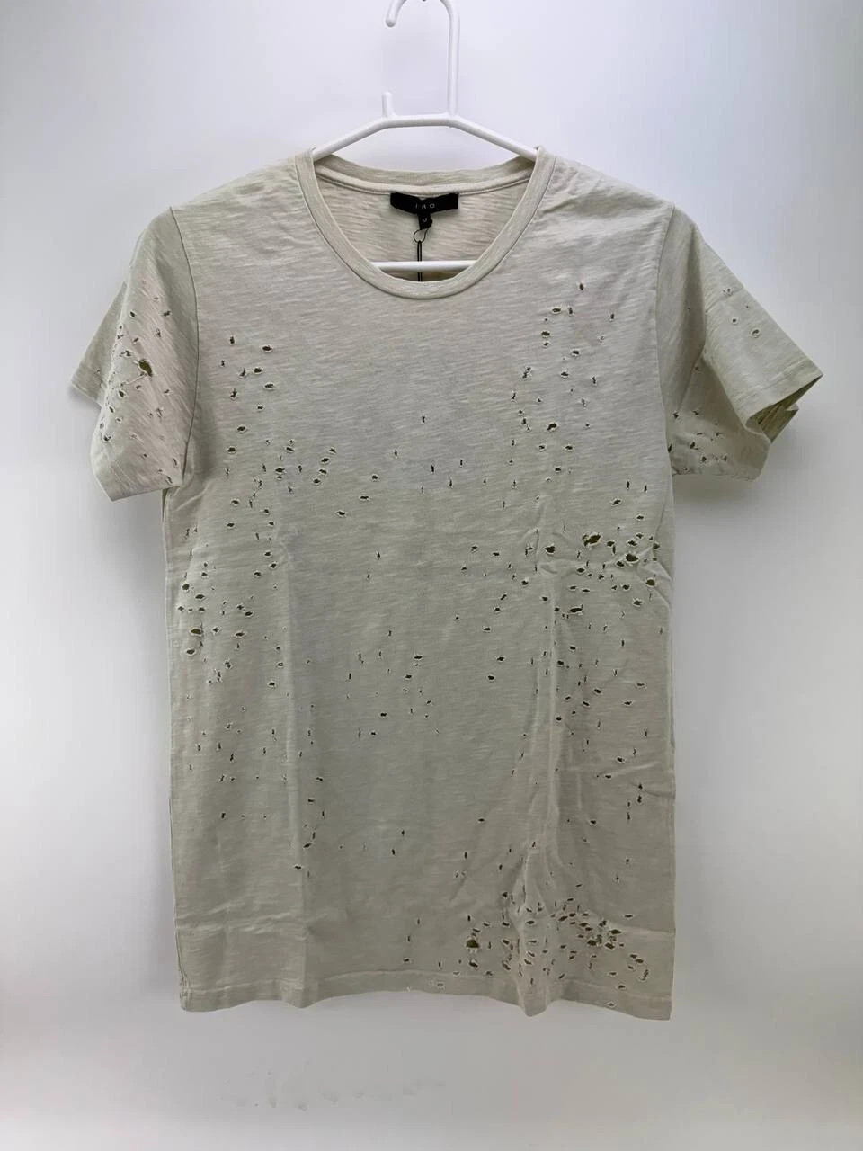 IRO Felix Womens Beige Gray Distressed Short Sleeve Top Shirt Size M MSRP $150 IRO Felix Womens Beige Gray Distressed Short Sleeve Top Shirt Size M MSRP $150