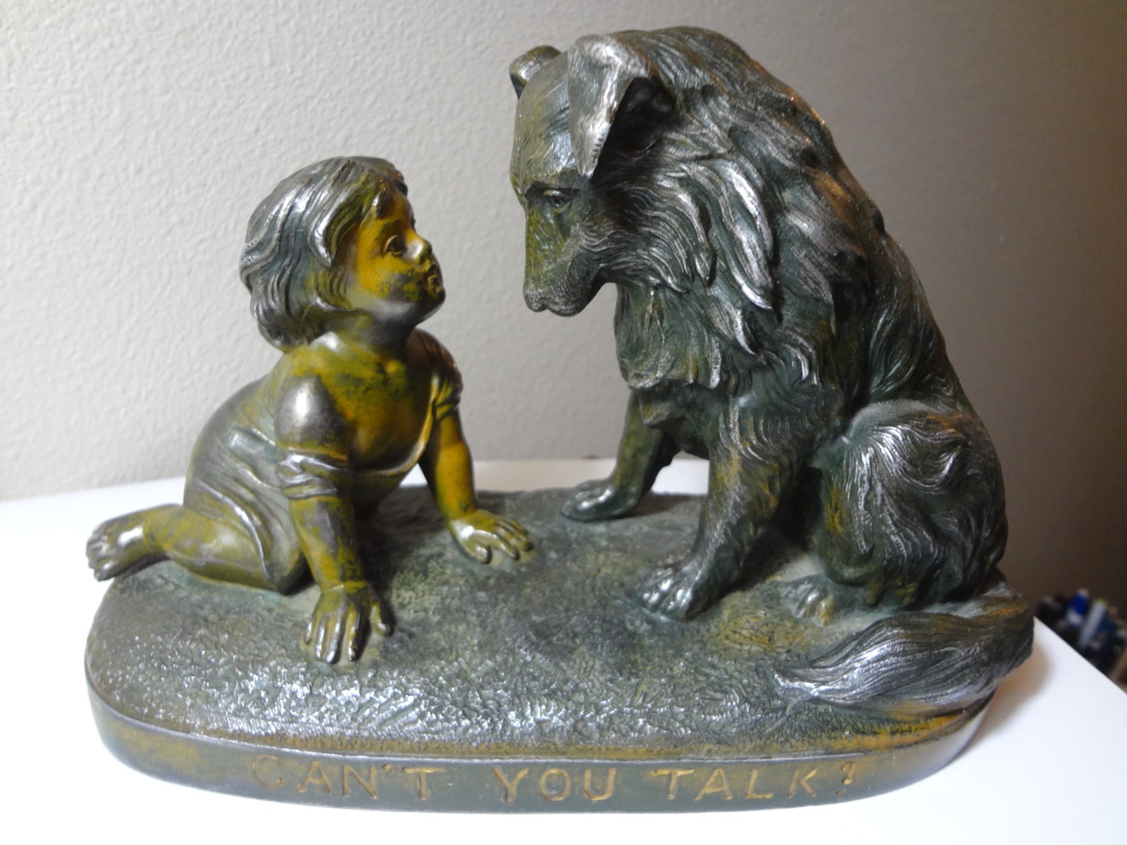 Beautiful Early Casting Baby & Collie Dog 'Can't You Talk?' See Description