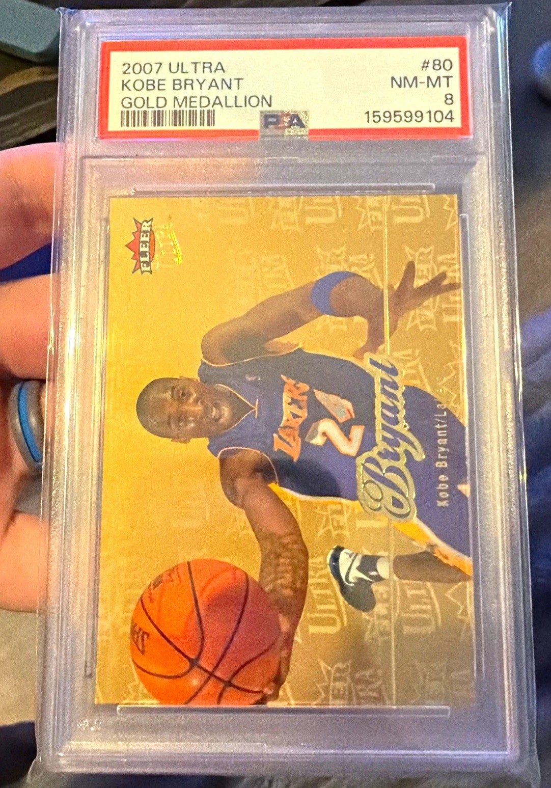 2007 Fleer Ultra Kobe Bryant Gold Medallion #80 SSP Los Angeles Lakers, PSA 8 2007 Fleer Ultra Kobe Bryant Gold Medallion #80 SSP Los Angeles Lakers, PSA 8