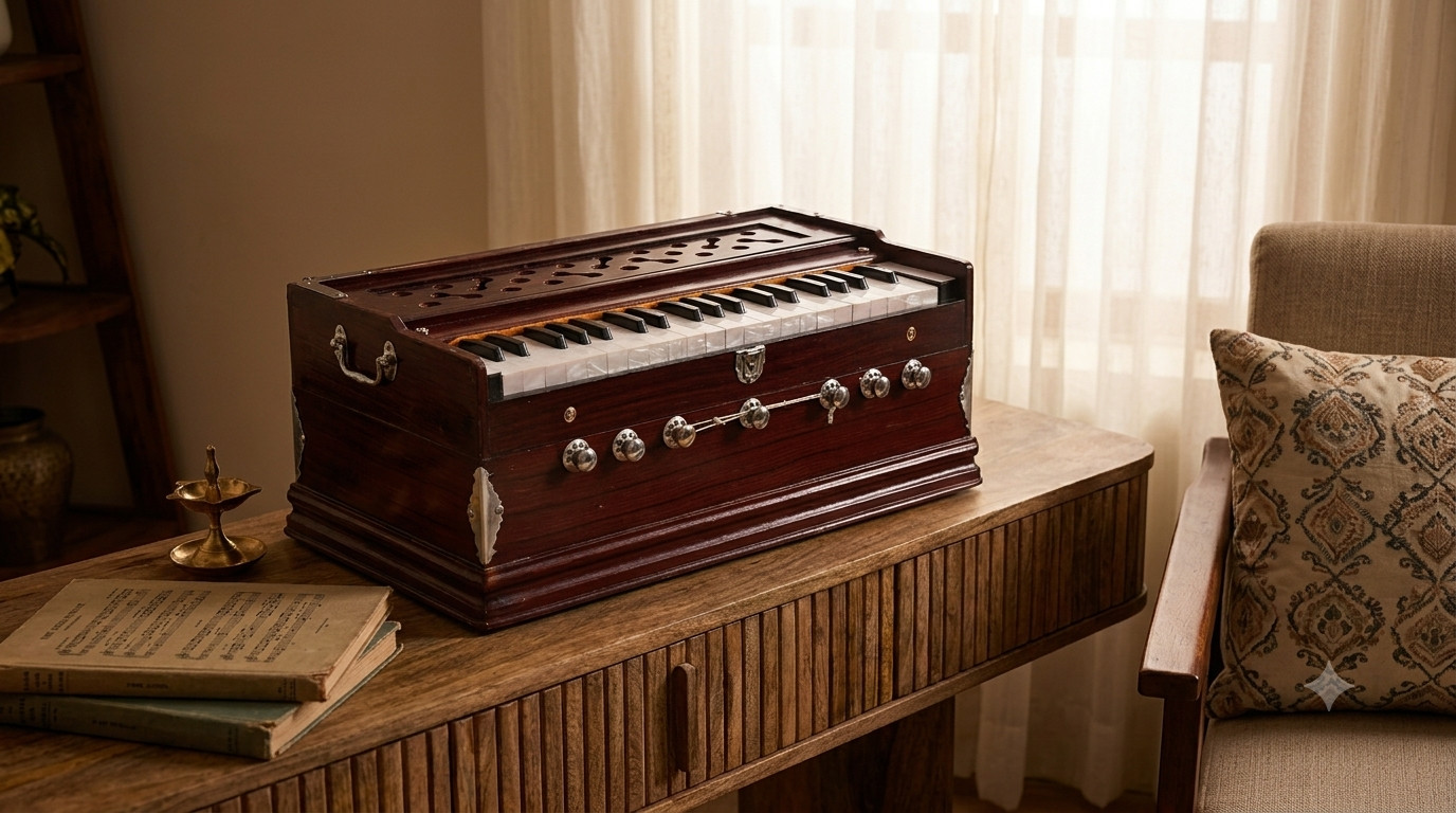 Indian Musicl Instrument 7 Stopper Multi Bellow Teakwood Color 39 Key Harmonium