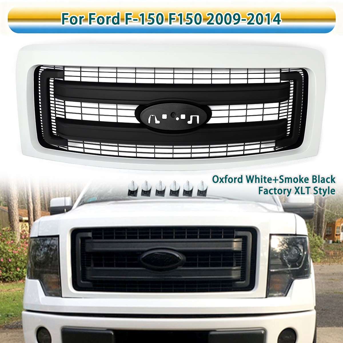 XLT Style Oxford White Upper Grille For 09-14 Ford F-150 F150 Lariat Limited XLT