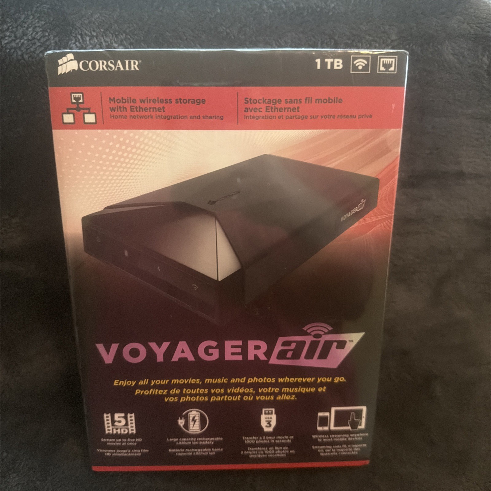 CORSAIR Voyager Air 1 TB Mobile Wireless Storage With Ethernet Brand NEW CORSAIR Voyager Air 1 TB Mobile Wireless Storage With Ethernet Brand NEW